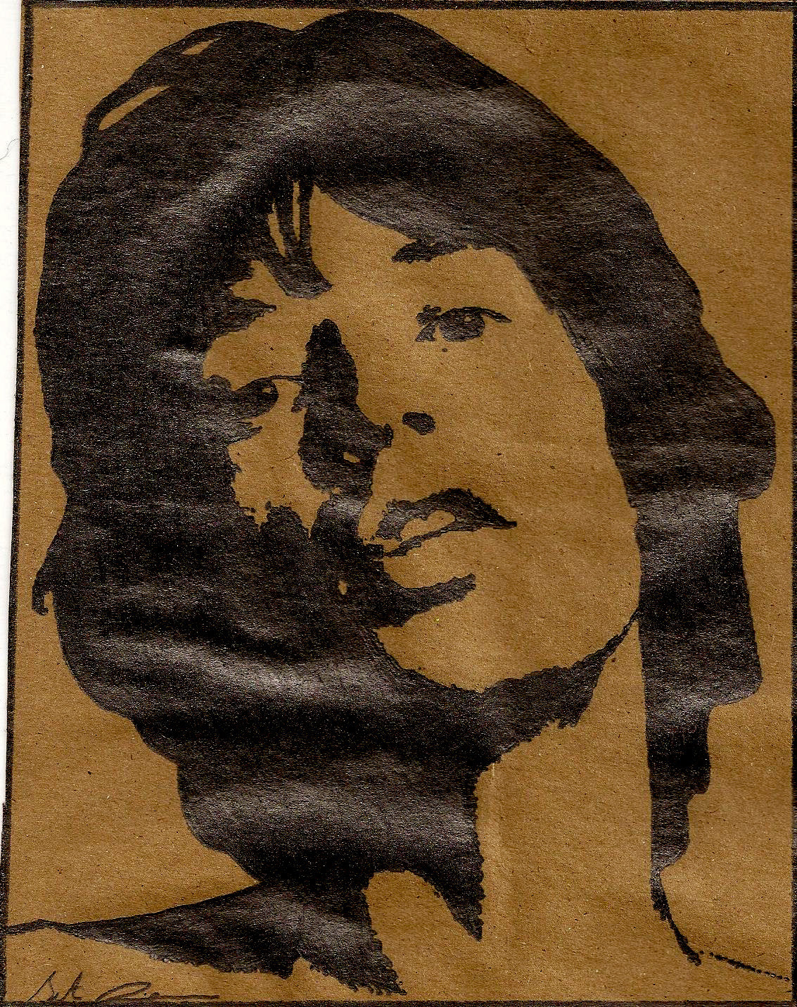 Drawing of Mick Jagger on a paper bag by Seth Jennemann