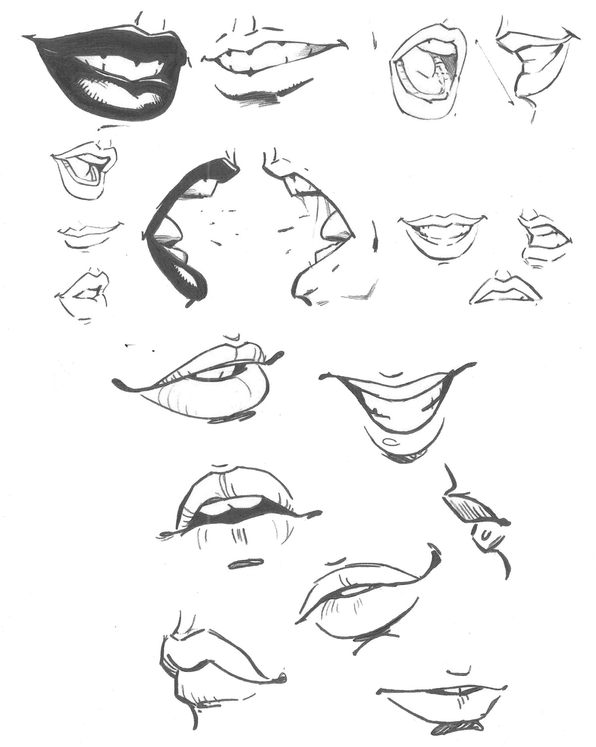 Drawing of comic mouths by Seth Jennemann