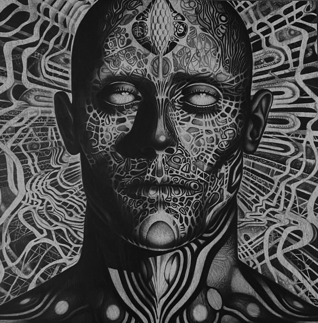 Seth Jennemann Portrait Fine Art Drawing - Considerately Killing Me - Alex Grey Style Drawing - Visionary Art