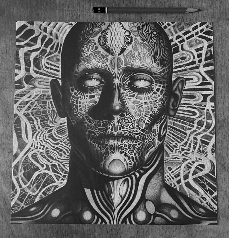 Seth Jennemann Portrait Fine Art Drawing - Considerately Killing Me - Alex Grey Style Drawing - Visionary Art - Uncropped