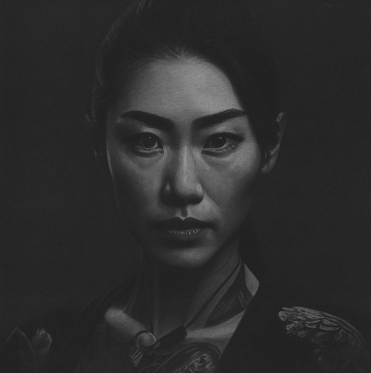 Seth Jennemann Portrait Fine Art Drawing - Dark End of the Street - Chinese Asian Woman Drawing