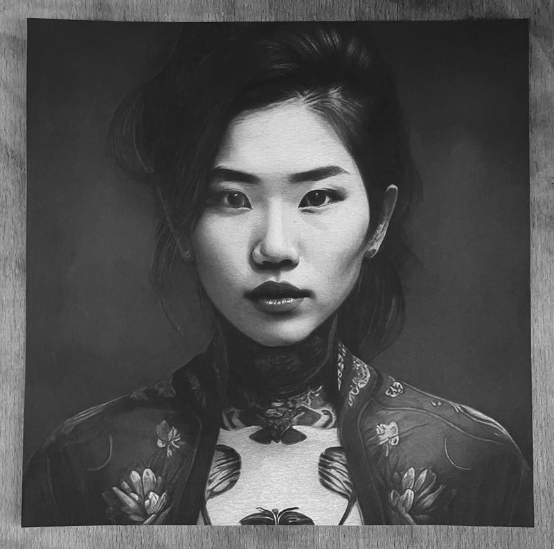 Seth Jennemann Portrait Fine Art Drawing - Still Falling - Chinese Asian Woman Drawing - Uncropped